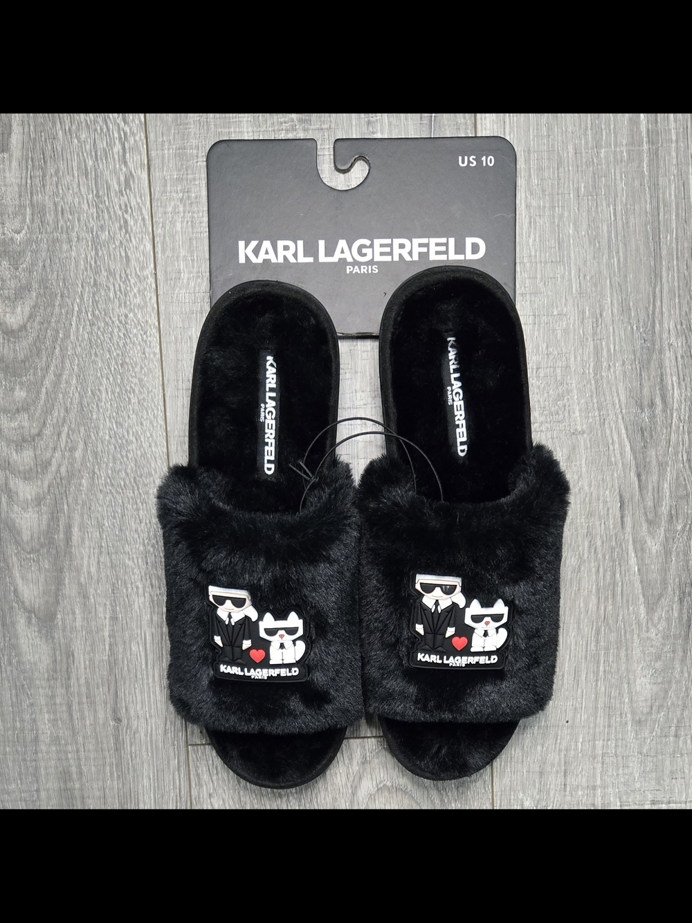Karl Lagerfeld Paris Lucile Karl & Choupette Faux Fur Slides Women’s 10 NWT.